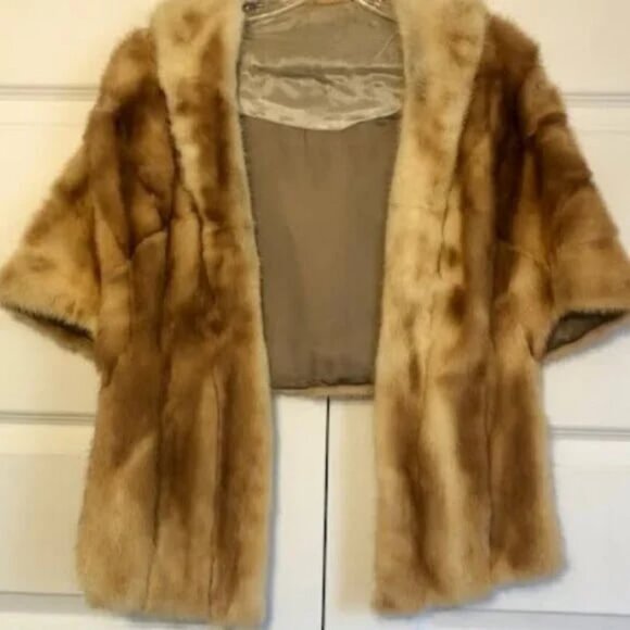 Vintage Golden Mink Fur Stole Over-the-Shoulders Cape M - Picture 4 of 6